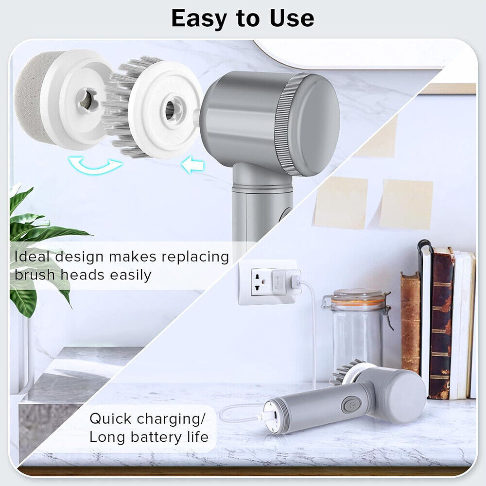 Electric Spin Scrubber Cordless — 8-in-1 Rechargeable Cleaning Brush Set for Bathroom Tiles & Kitchen