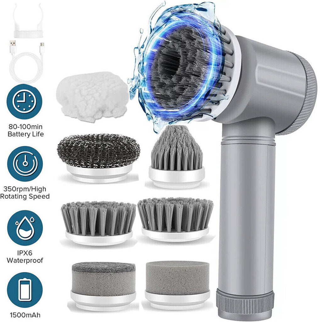 Electric Spin Scrubber Cordless — 8-in-1 Rechargeable Cleaning Brush Set for Bathroom Tiles & Kitchen