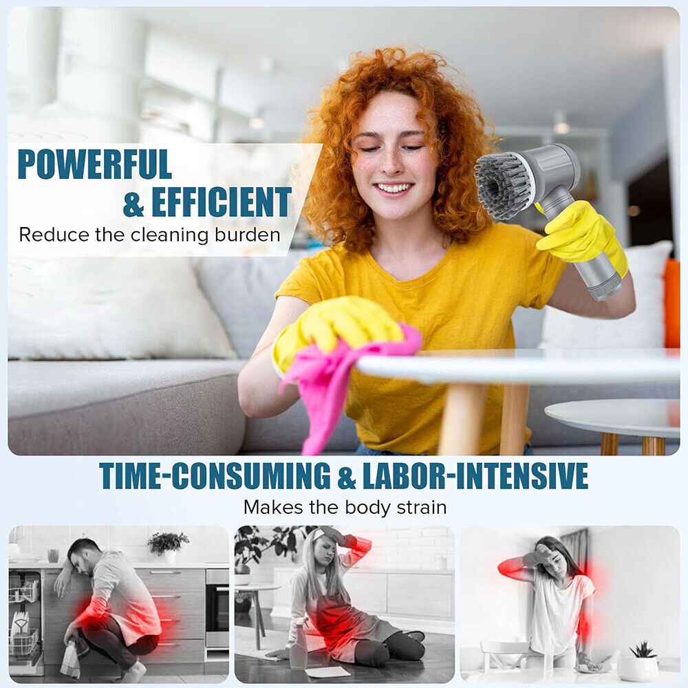 Electric Spin Scrubber Cordless — 8-in-1 Rechargeable Cleaning Brush Set for Bathroom Tiles & Kitchen