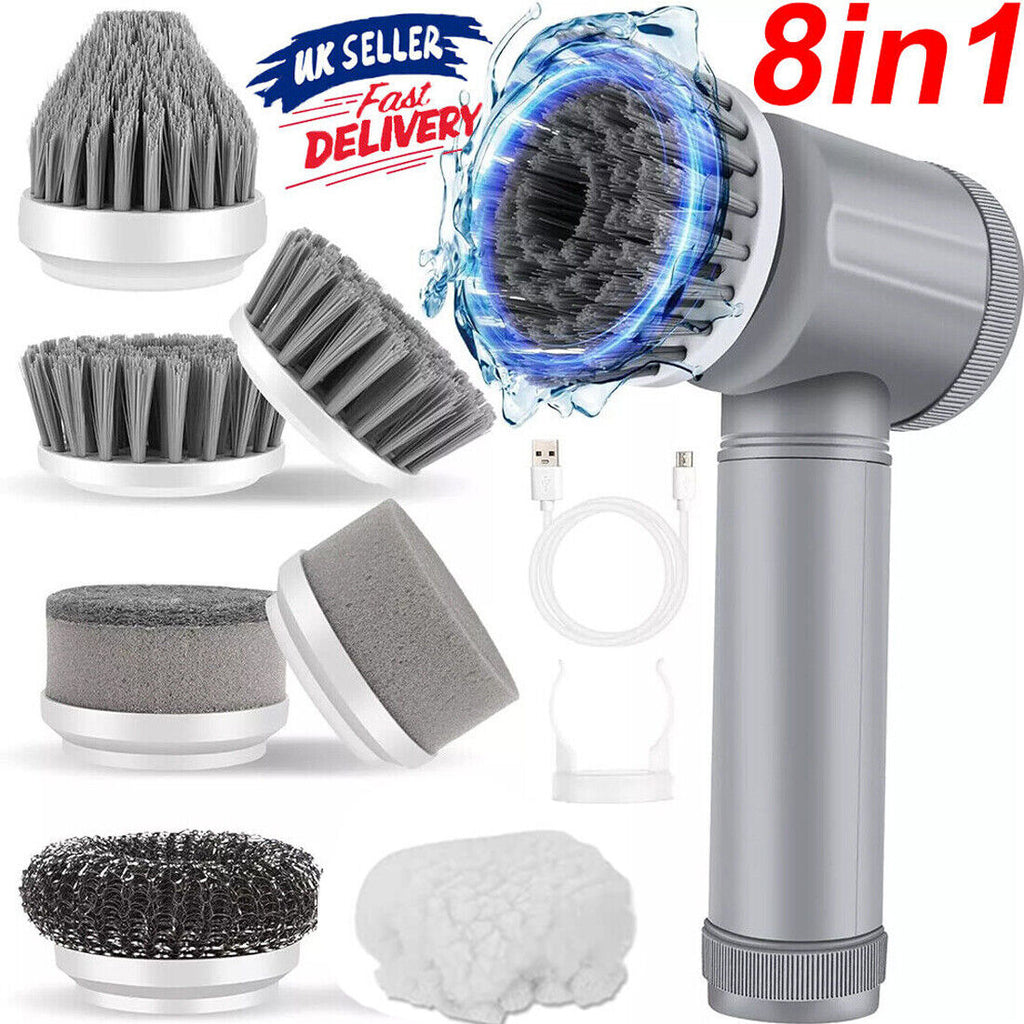 Electric Spin Scrubber Cordless — 8-in-1 Rechargeable Cleaning Brush Set for Bathroom Tiles & Kitchen