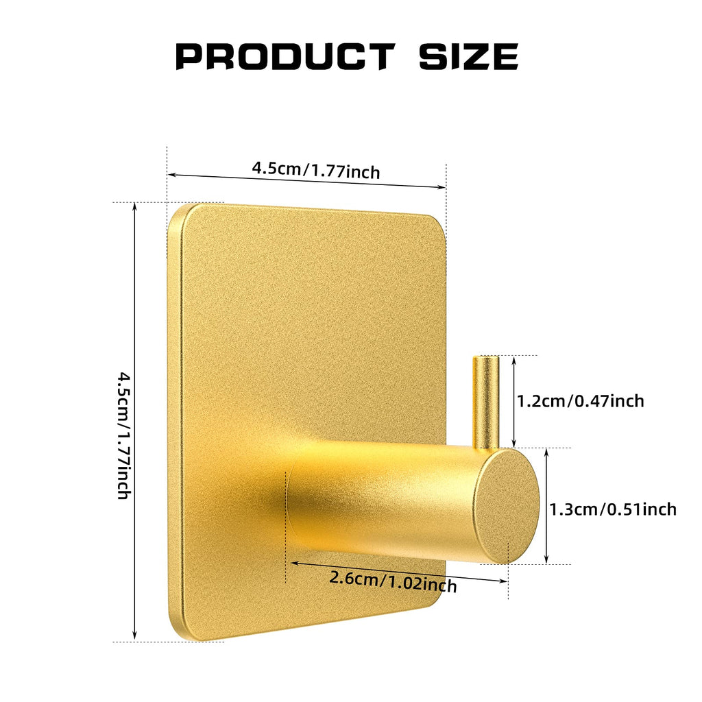 Self‑Adhesive Towel Hooks – No‑Drill Stainless Steel Wall Hooks (4‑Pack, Gold)