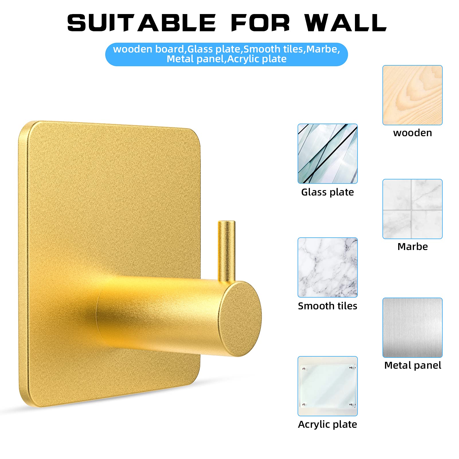 Self‑Adhesive Towel Hooks – No‑Drill Stainless Steel Wall Hooks (4‑Pack, Gold)