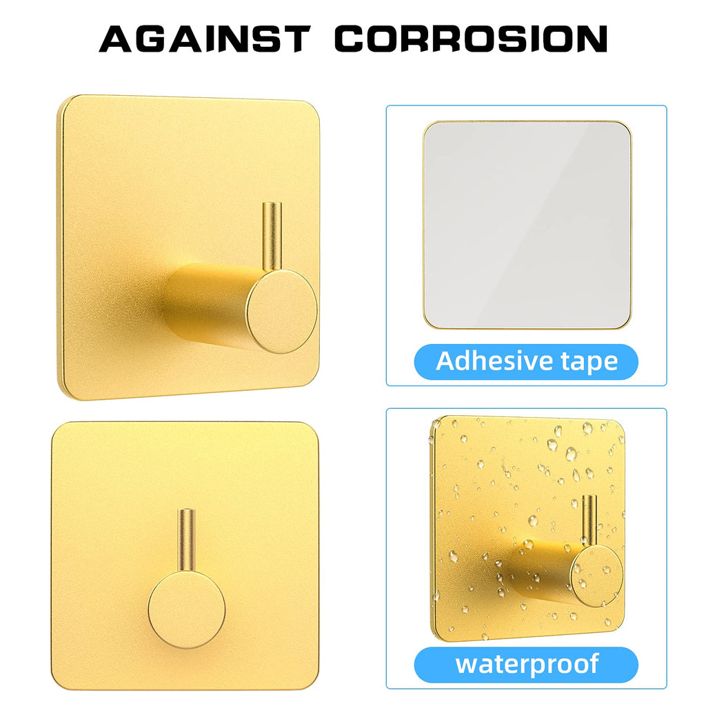 Self‑Adhesive Towel Hooks – No‑Drill Stainless Steel Wall Hooks (4‑Pack, Gold)