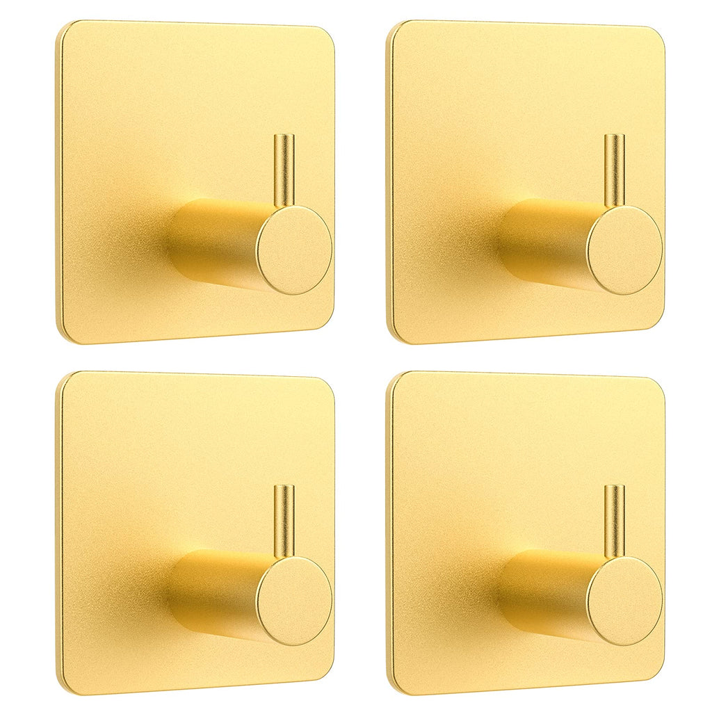 Self‑Adhesive Towel Hooks – No‑Drill Stainless Steel Wall Hooks (4‑Pack, Gold)