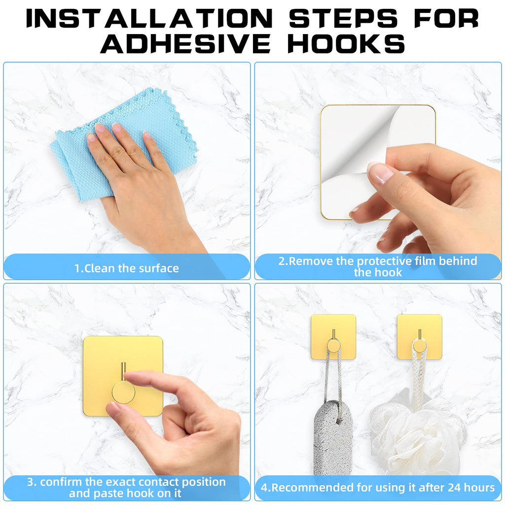 Self‑Adhesive Towel Hooks – No‑Drill Stainless Steel Wall Hooks (4‑Pack, Gold)